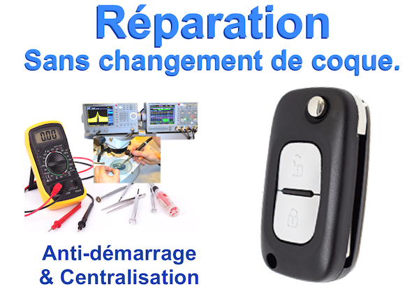 Réparation clé 2 bouton Metal - Clio - Megane2 - Modus - Kangoo - Trafic - Scenic 