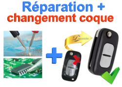 Restauration clé 2 boutons métal - Clio - Megane2 - Modus - Kangoo - Trafic - Scenic 