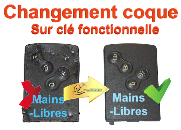 Changement de coque carte 4 touches Clio 4 "mains-libres" Captur, Clio4, Koleos, Megane3, Scenic3 