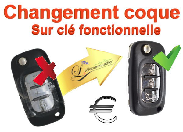 Changement de coque clé pliante Renault 3 boutons metal Clio Megane2 Modus Kangoo Trafic Scenic 