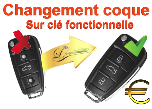 Changement Boîtier clé Audi 3 boutons - A1, A3, A4, A5, A6, A8, Q7, TT. Q3, S3, S6