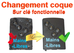 Changement de coque carte 4 touches Clio 4 "mains-libres" Captur, Clio4, Koleos, Megane3, Scenic3 