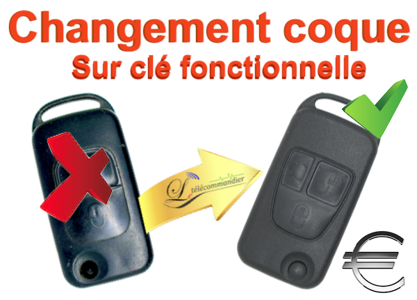 Changement Coque / Clé à empreinte PLIANTE mercedes 3 boutons