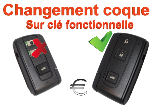 Changement Boîtier Télécommande Toyota 3  boutons  (clé escamotée)