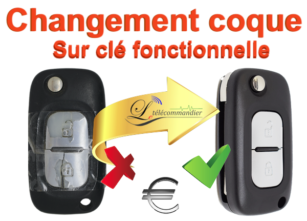 changement de coque cle pliante renault 2 touches metal